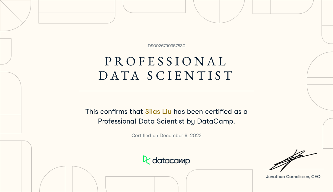 Datacamp — Professional Data Scientist certificate